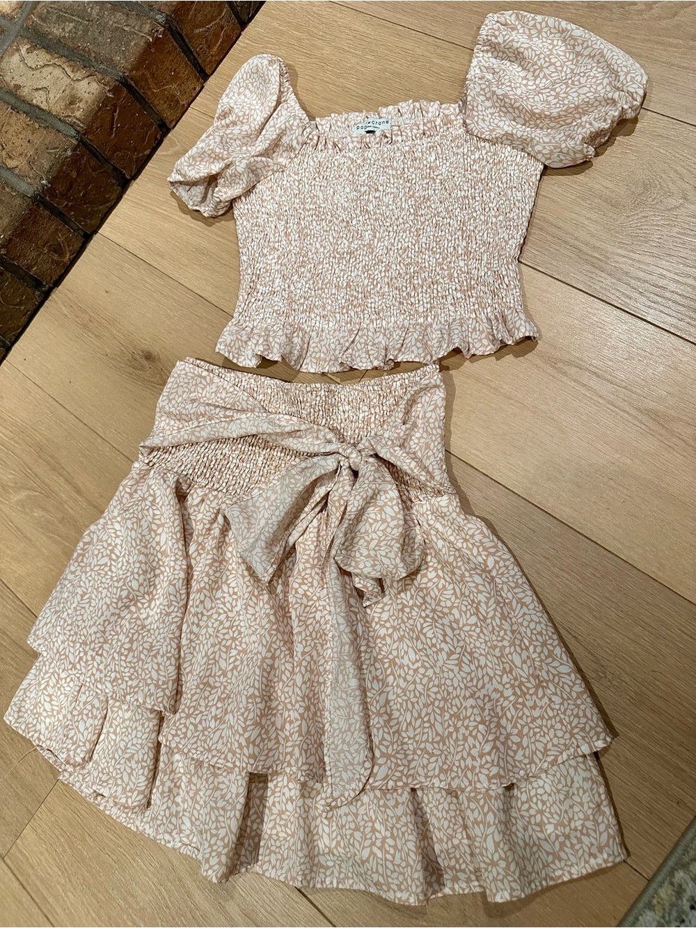 Paper Crane Pink & Cream Floral Two-Piece Skirt Set